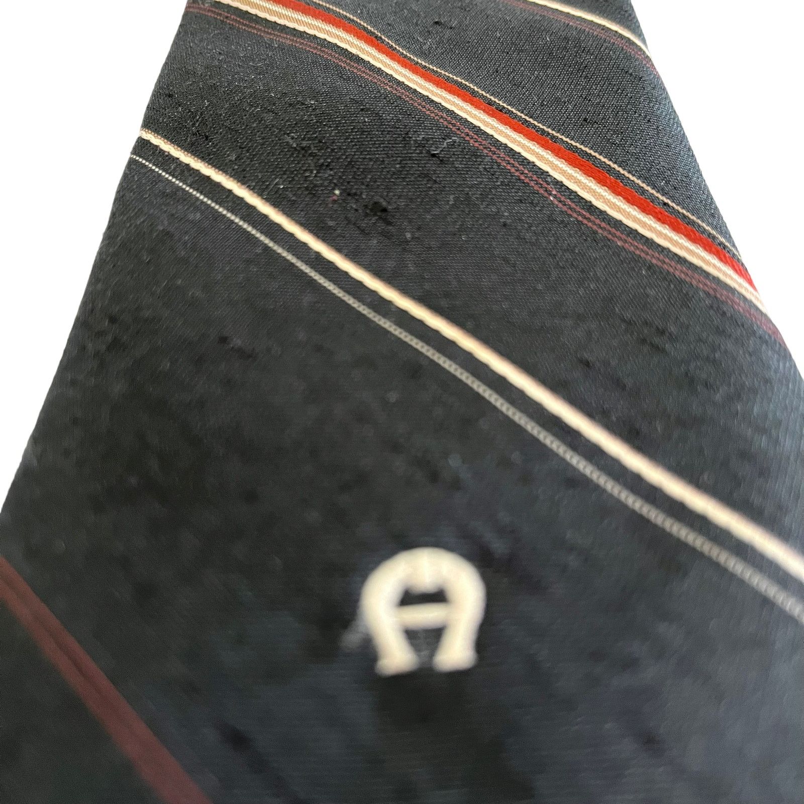 Etienne Aigner × Vintage Vintage Etienne Aigner Black Striped Silk Blend Logo Tie Size ONE SIZE - 8 Thumbnail