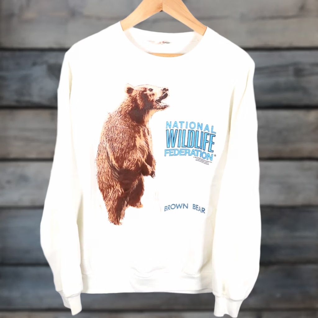 Vintage VINTAGE National Wildlife Sweatshirt Sun Logo White XL Men 1990 50/50 Crewneck Graphic Print Bear 90s Retro Animals Size US XL / EU 56 / 4 - 1 Thumbnail