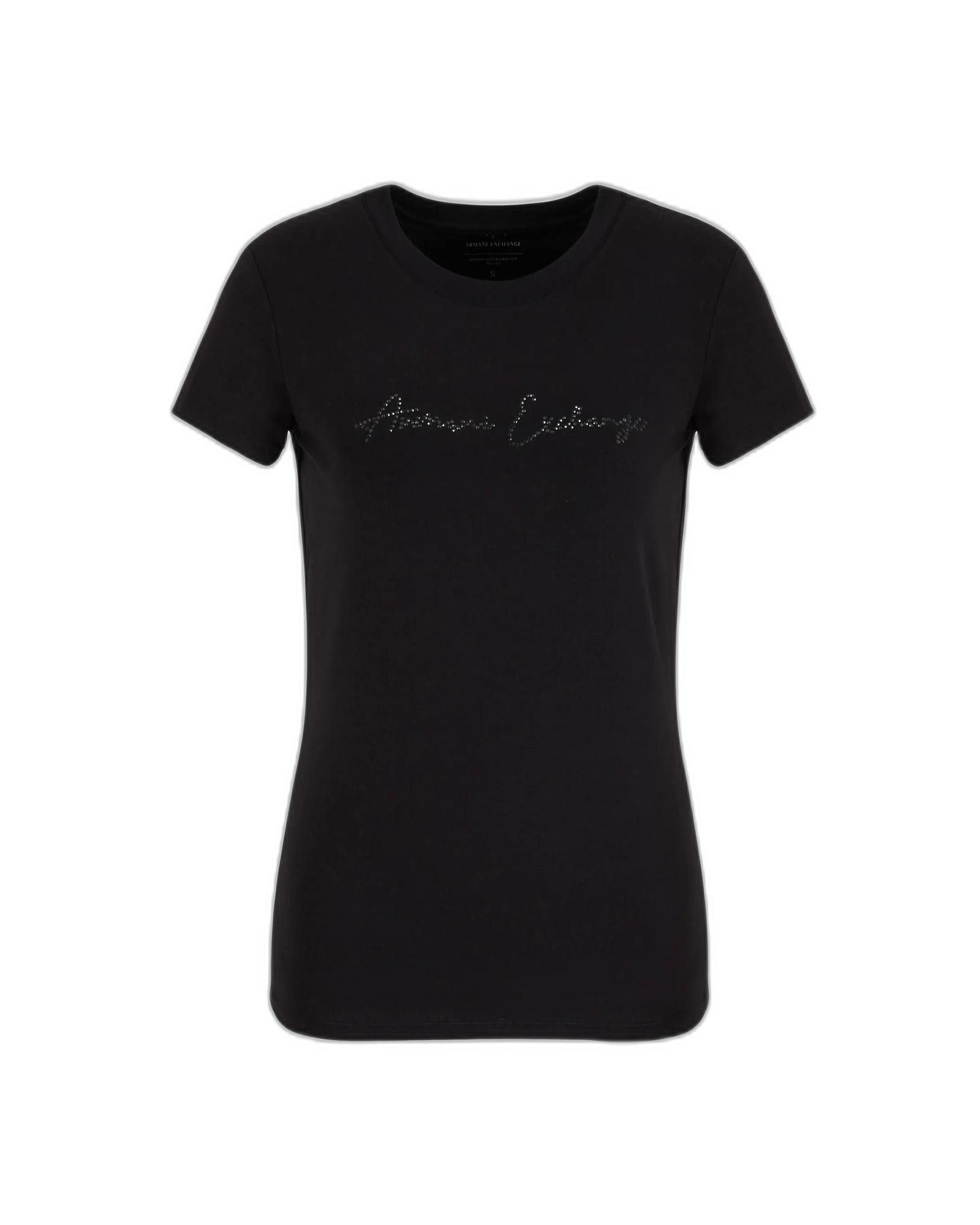 image of Armani Exchange Short Sleeve Cotton Blend T-Shirt in Black, Women's (Size Medium)