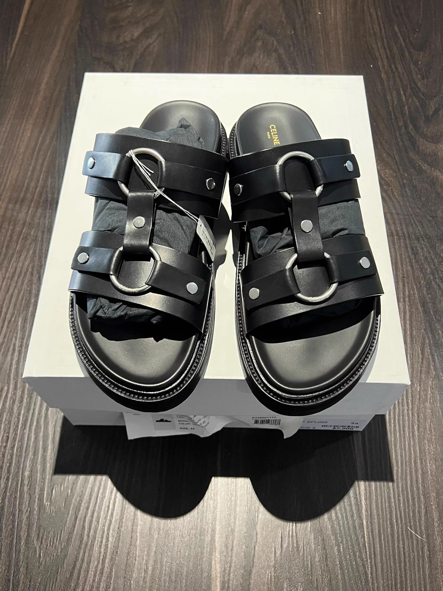 Celine CELINE Black Metal Ring Slippers 44 Vintage Size US 11 / EU 44 - 1 Thumbnail