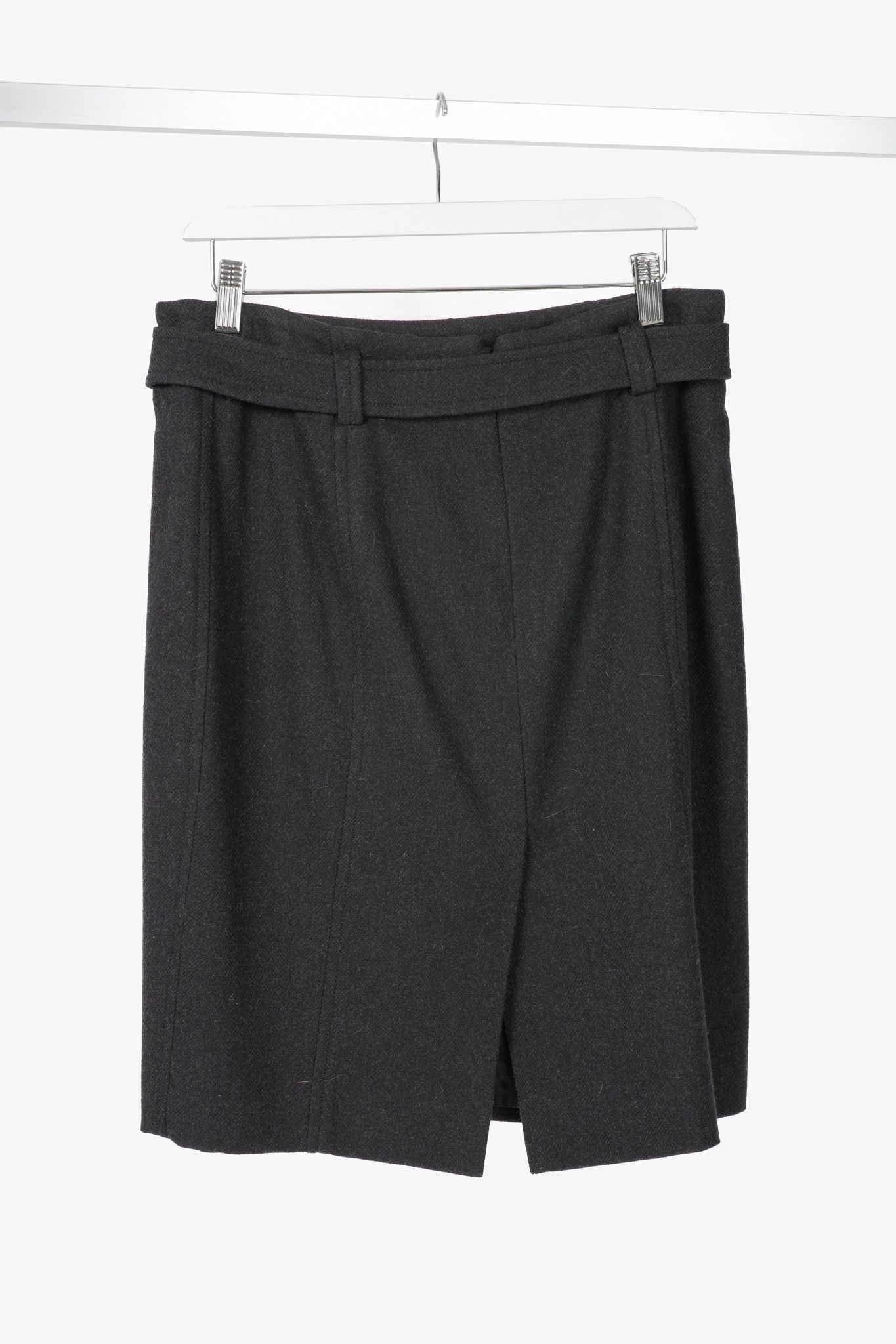 Akris Akris Punto Wool Herringbone-Flannel Belted Pencil Skirt Size 32" / US 10 / IT 46 - 2 Thumbnail