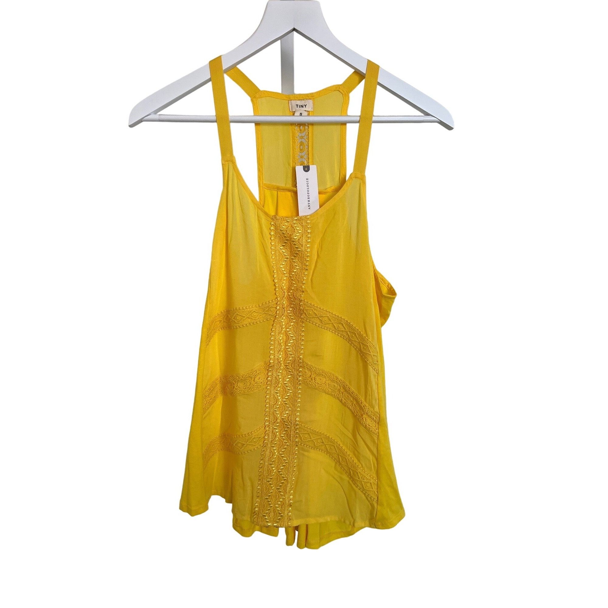 Anthropologie Anthropologie Yellow Embroidered Lace Tank Top Size S / US 4 / IT 40 - 4 Thumbnail