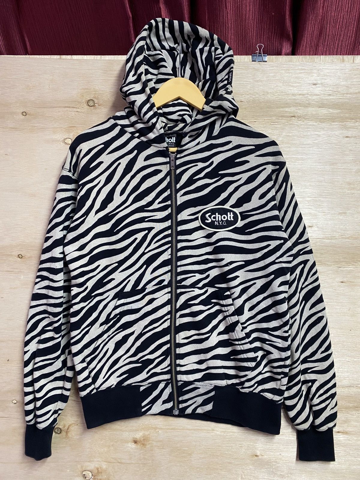 Schott rare Schott N.Y.C. full-zip hoodie with zebra print pattern Size US L / EU 52-54 / 3 - 1 Thumbnail