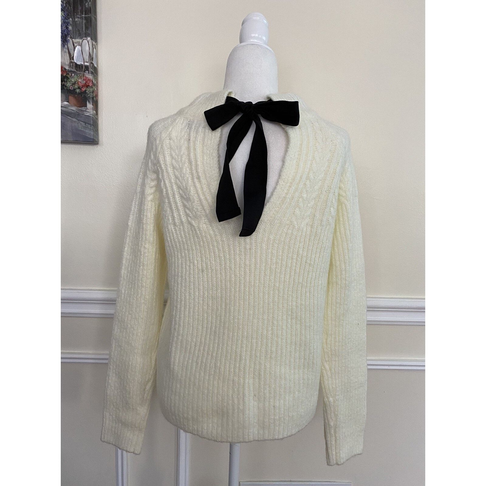 FRNCH FRNCH Bow Back Cable Knit Sweater ivory warmSize M A003035 Size S / US 4 / IT 40 - 2 Thumbnail
