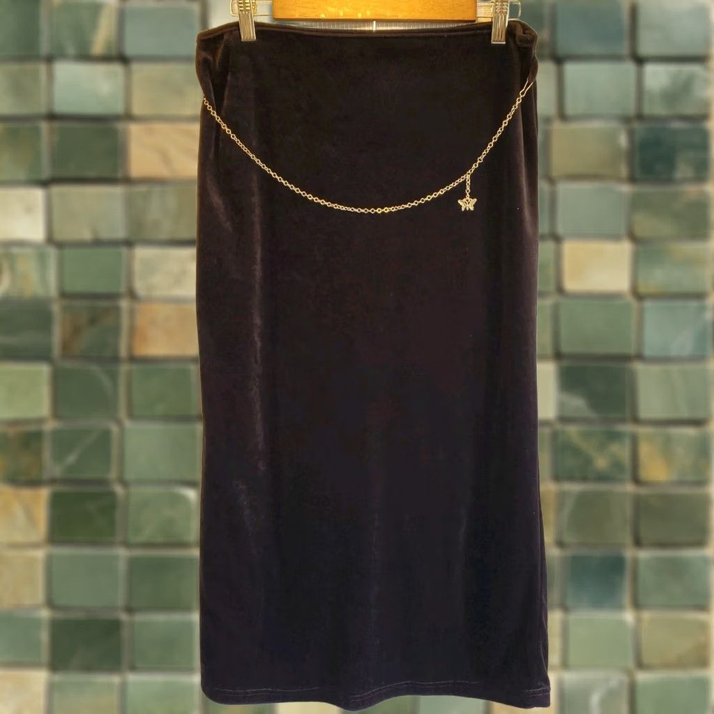 Vintage VINTAGE Amy Byer 90s Skirt Maxi Pencil Velour Black Butterfly Belly Chain M/L Size 32" / US 10 / IT 46 - 1 Thumbnail