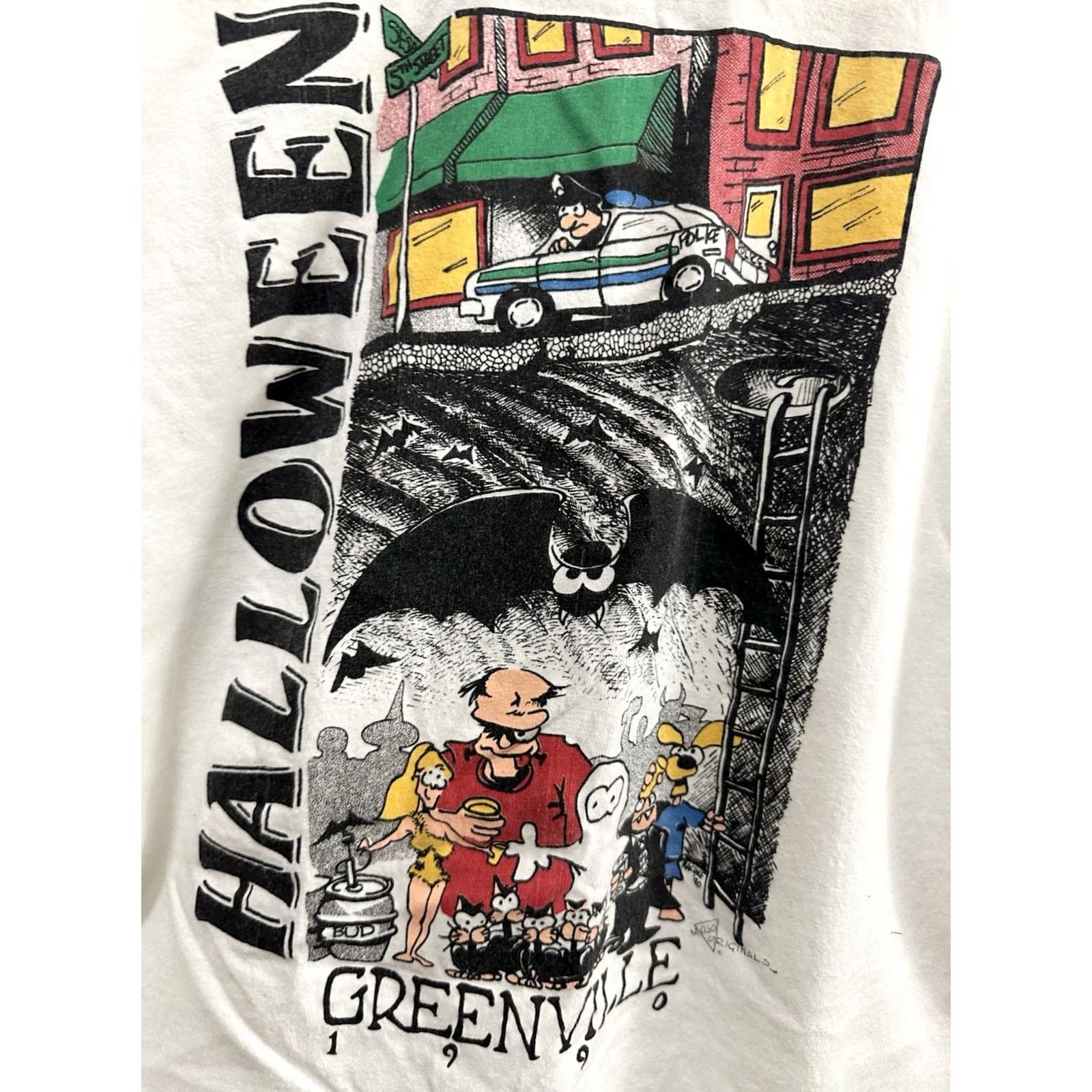 Vintage VTG Greenville ECU Halloween Frat Greek T-Shirt L Mens White Short Sleeve Vintage ECU Costume Witch Mojo 90s Boys Girls Size US L / EU 52-54 / 3 - 6 Thumbnail