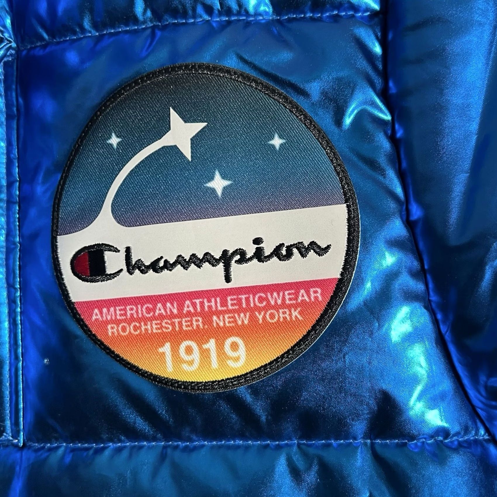 Champion VINTAGE Champion x NASA Metallic Puffer Jacket Mens XS Blue Quilted Space Jacket Size US XS / EU 42 / 0 - 4 Thumbnail