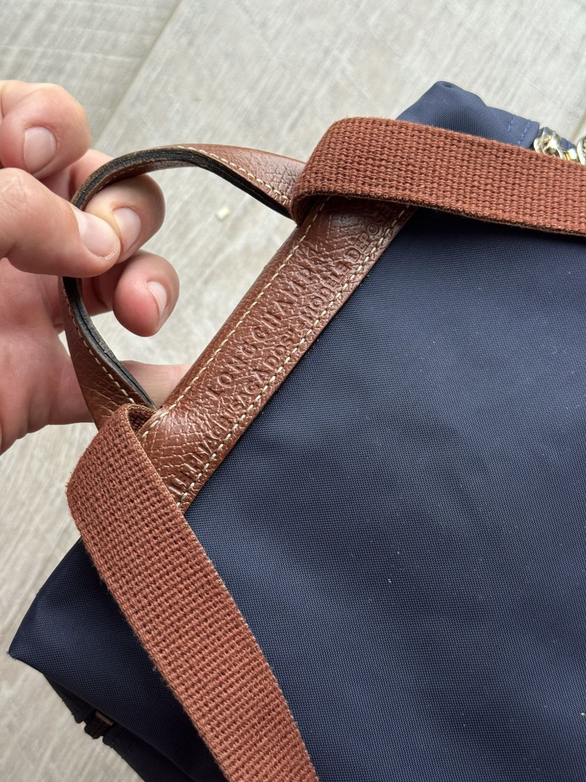 Longchamp Longchamp Le Pliage Navy Brown Blue Nylon Backpack USED Size ONE SIZE - 5 Thumbnail
