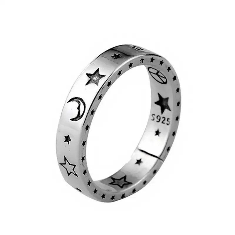 Jewelry × Vintage Smiley Moon & Stars Ring Retro Adjustable Size ONE SIZE - 1 Thumbnail