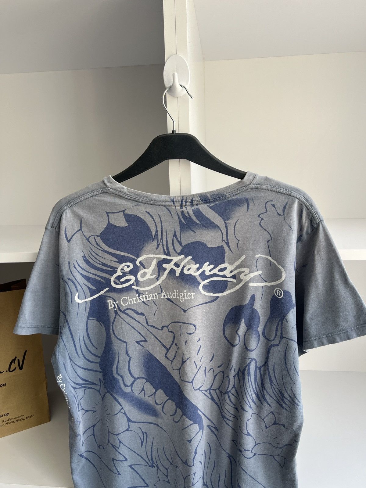 Ed Hardy × Vintage Vintage Ed Hardy Men Blue Lightning Skull Shirt Size US M / EU 48-50 / 2 - 11 Thumbnail