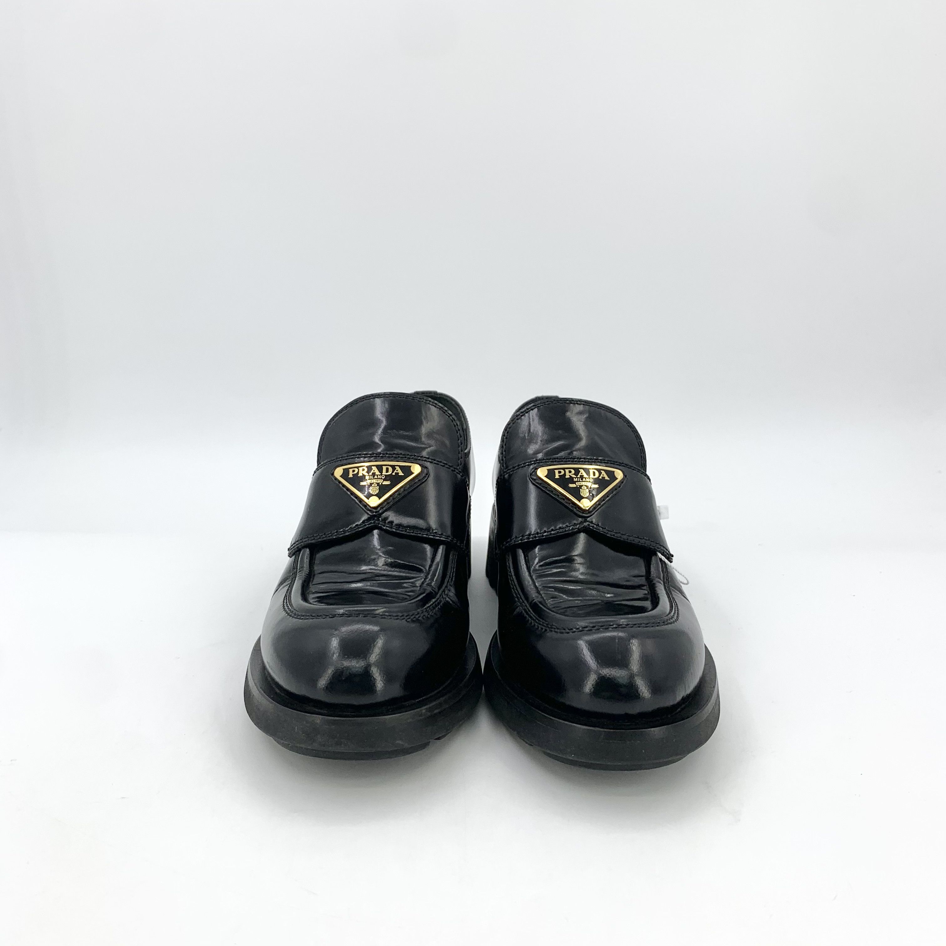 Prada Prada Black Leather Triangle Loafers (Size 35) Size US 5 / IT 35 - 8 Thumbnail