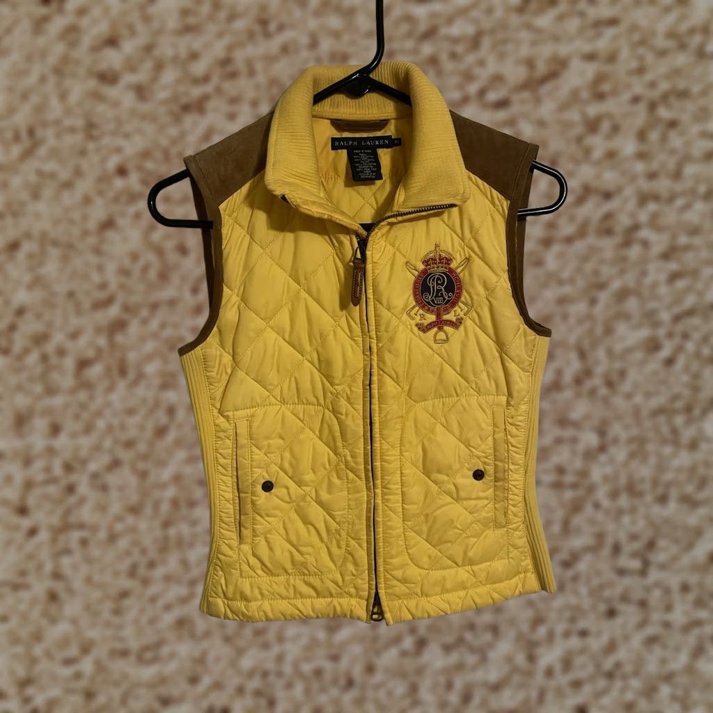 Ralph Lauren Ralph Lauren Quilted Vest Women's XSmall Yellow Brown Calf Suede Leather Trim Size XS / US 0-2 / IT 36-38 - 1 Thumbnail