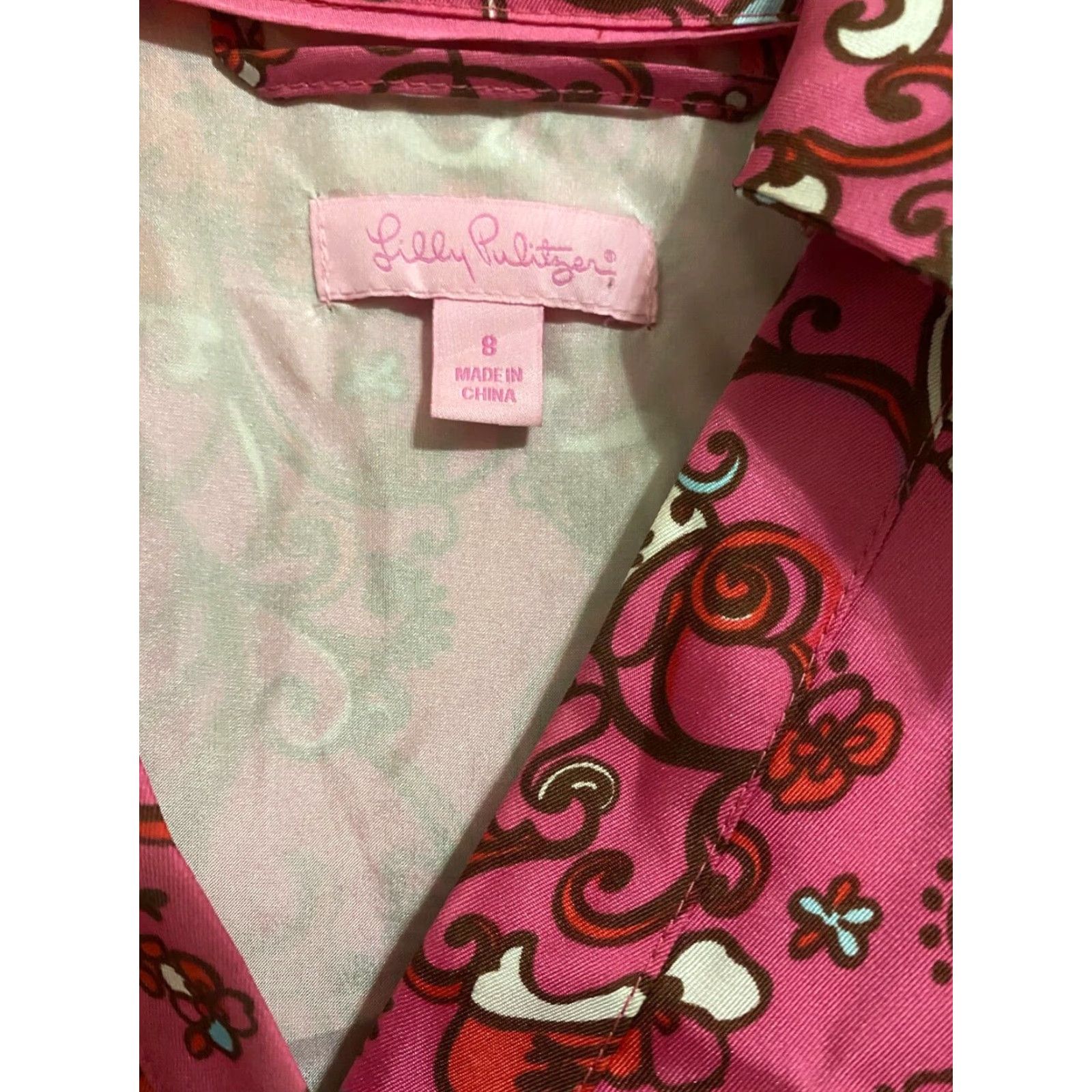 Lilly Pulitzer Lilly Pulitzer Womens Shirt Dress Pink Abstract V-Neck Long Sleeve Small Size S / US 4 / IT 40 - 2 Thumbnail