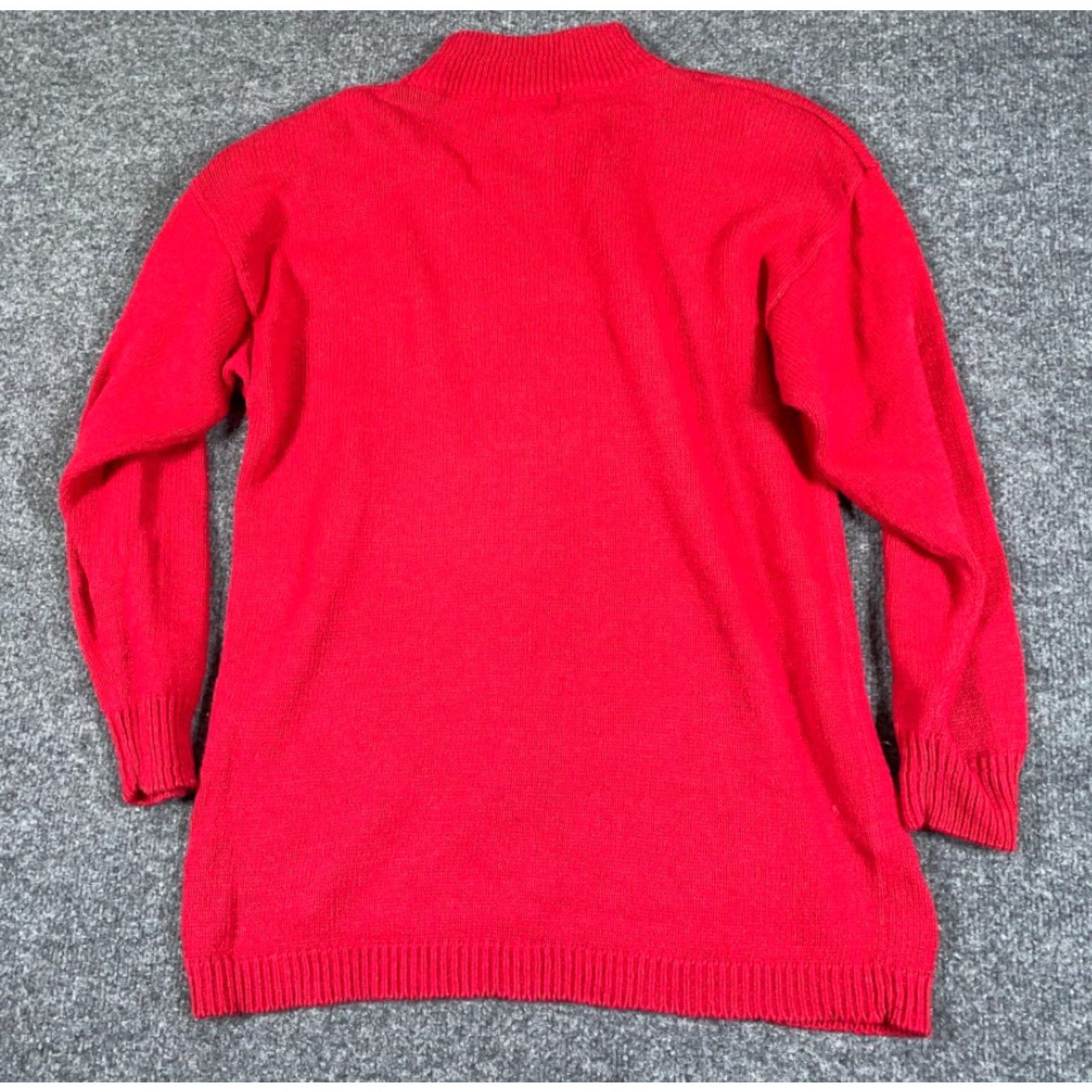 Vintage VINTAGE Christmas Sequined Reindeer Sweater Women's Medium Red Mock Neck Knit 90s Size M / US 6-8 / IT 42-44 - 2 Thumbnail