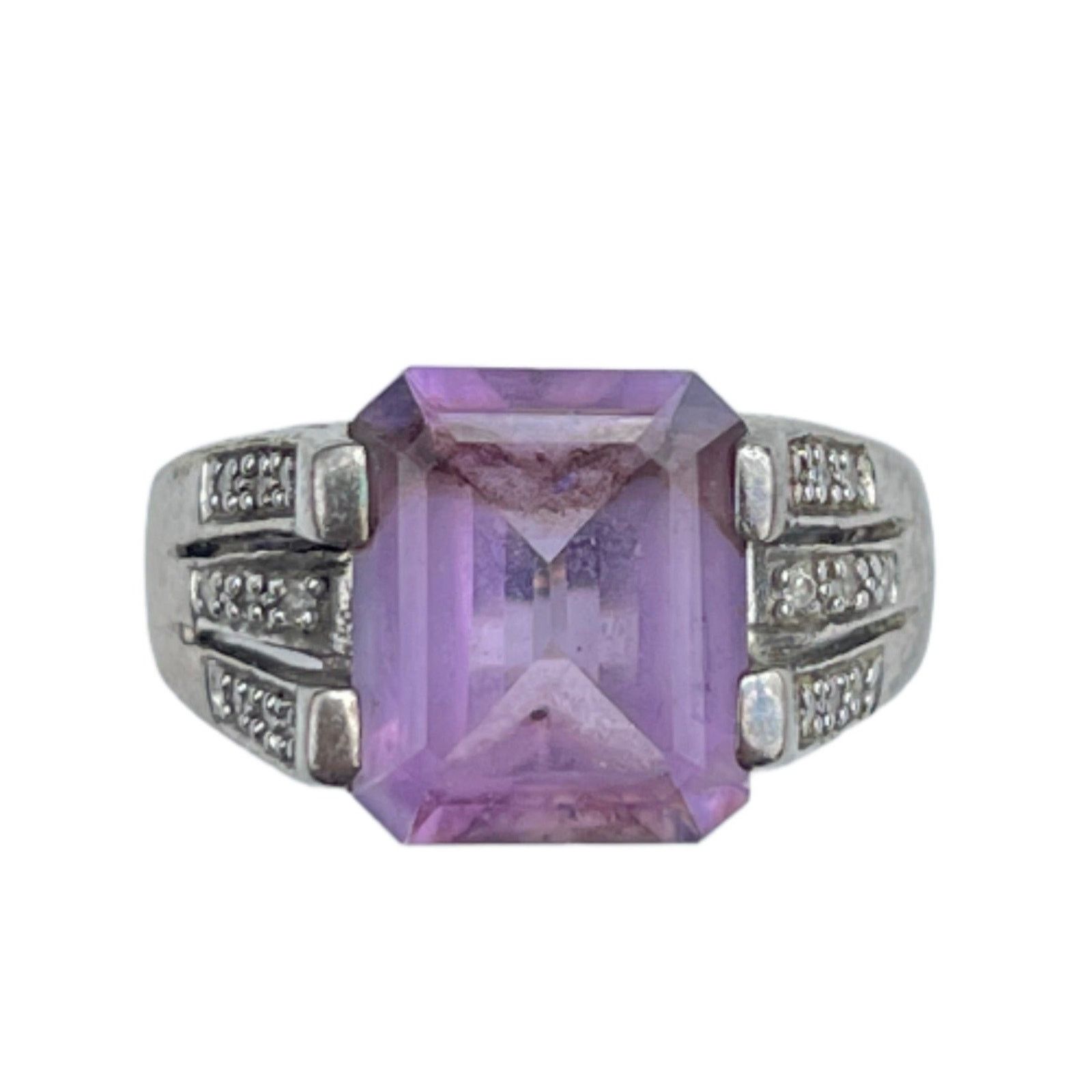 Vintage Designer STS Amethyst Diamond Sterling Silver Ring