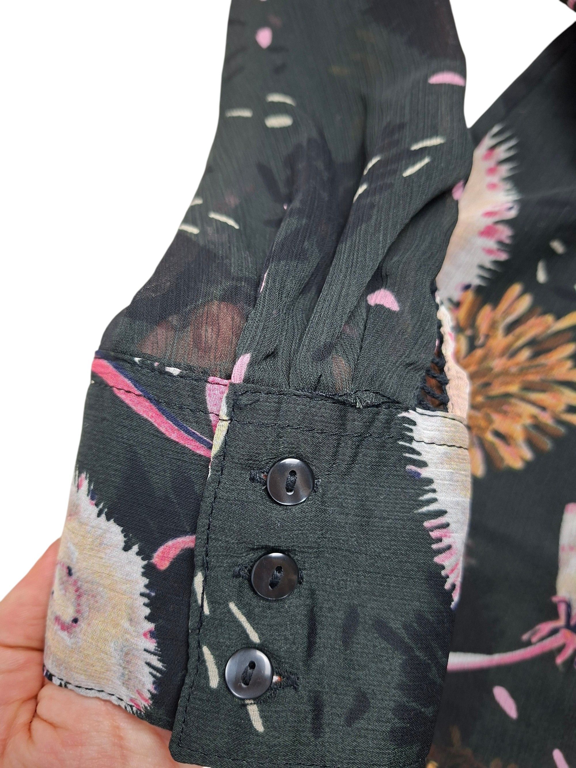 Desigual DESIGUAL Black Floral Blouse XL Long Sleeve Size XL / US 12-14 / IT 48-50 - 9 Thumbnail