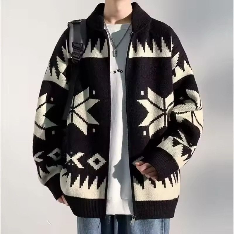 Black Thick Zipper Knitted Cardigan Sweater