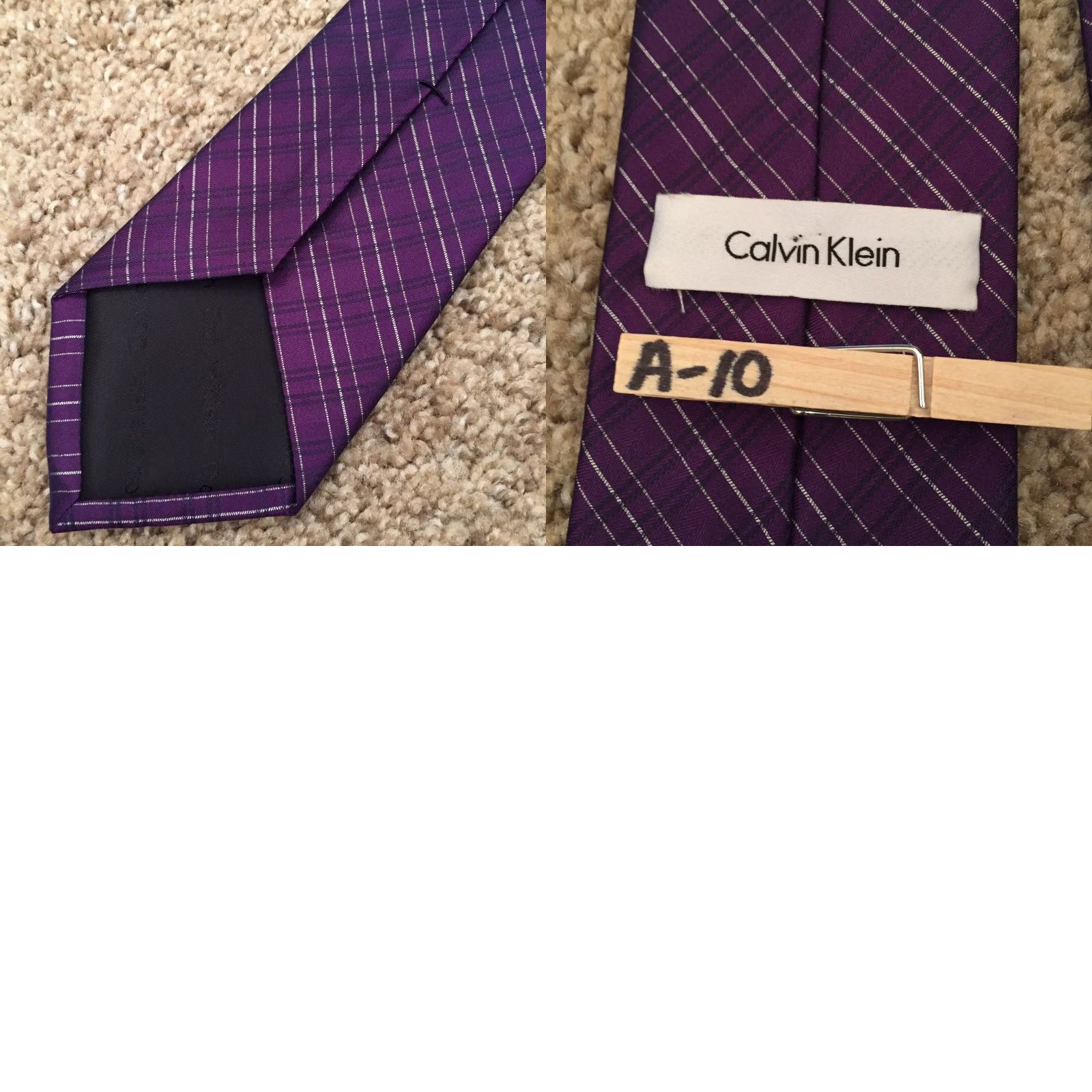 Calvin Klein Calvin Klein Tie 100% Silk Purple Silver Plaid Classic Men Size ONE SIZE - 8 Thumbnail