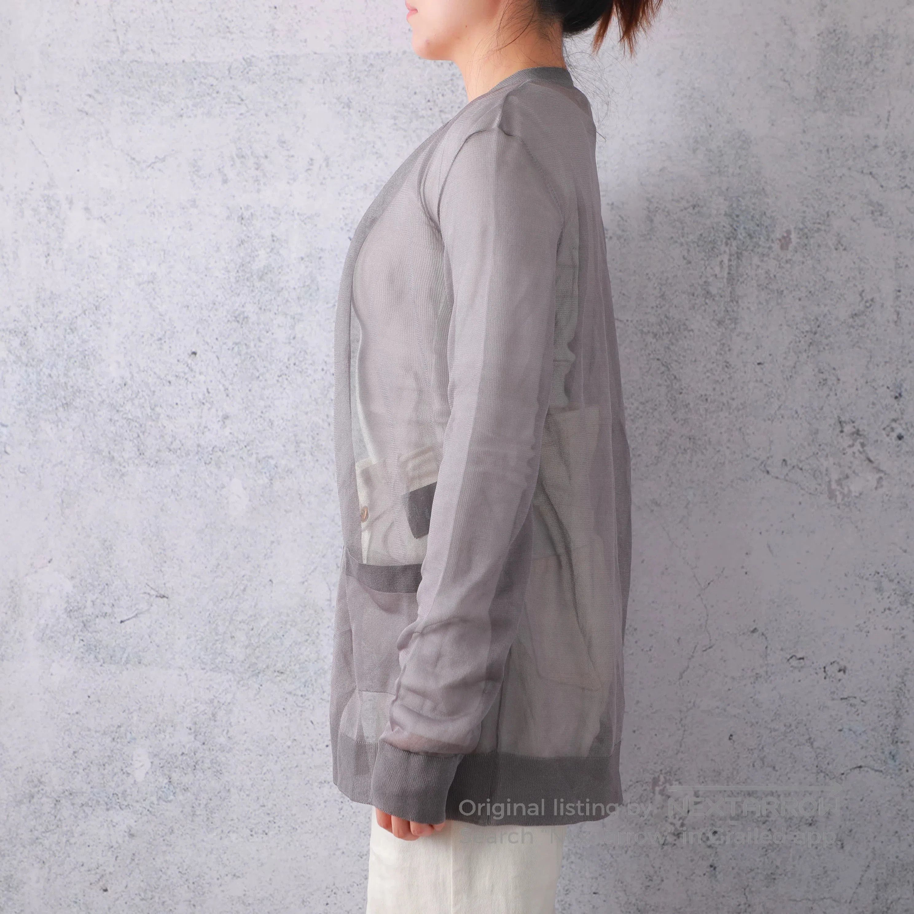 Saint Laurent Paris SAINT LAURENT Gray Silk Sheer Cardigan. Size L / US 10 / IT 46 - 4 Thumbnail