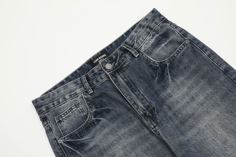 Jean Street vibe retro washed distressed men's loose casual jeans Size US 32 / EU 48 - 3 Thumbnail