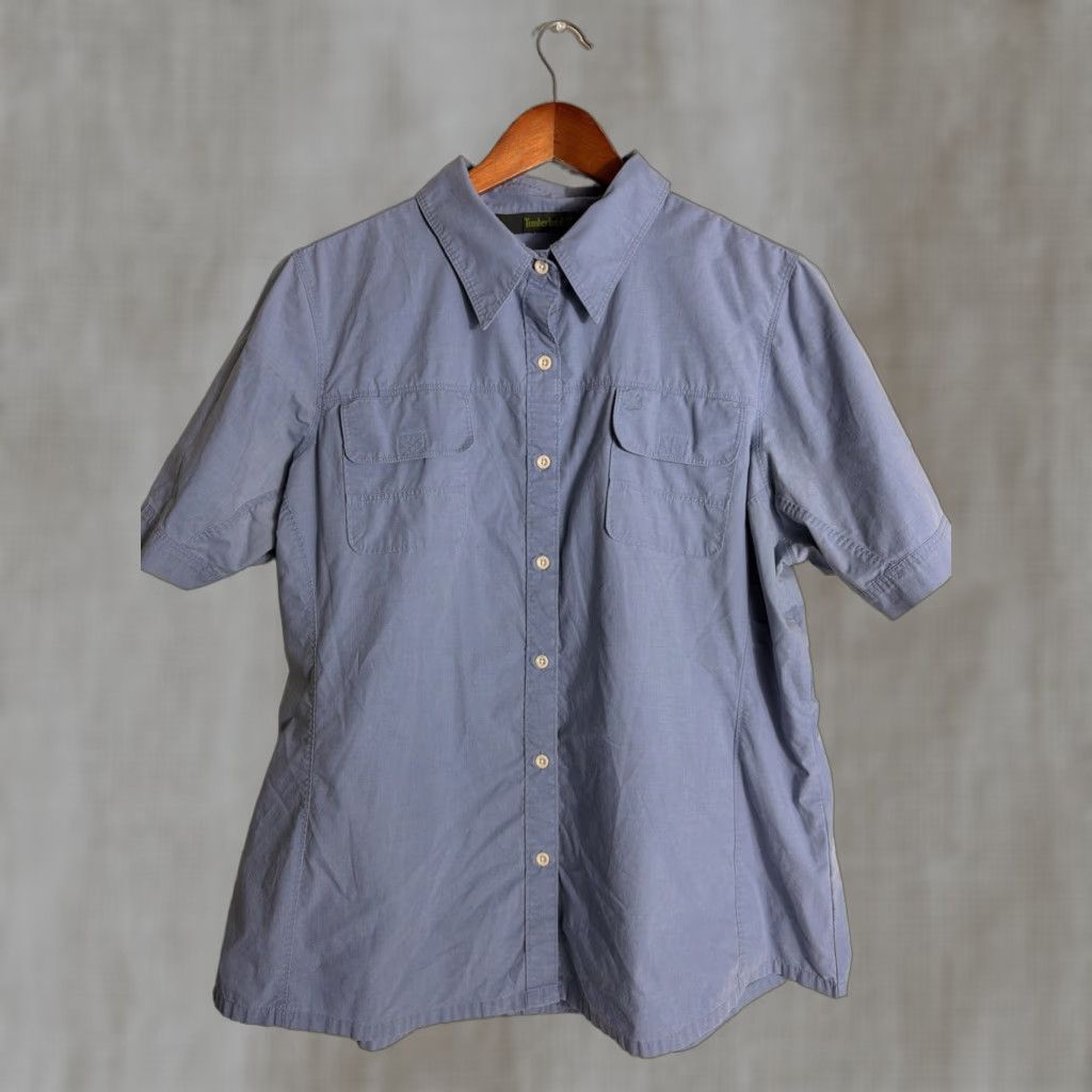 Timberland Timberland Womens 2XL Short Sleeve Button-Up Hiking Shirt Blue Cotton Sorona Poly Size XXL / US 16-18 / IT 52-54 - 1 Thumbnail