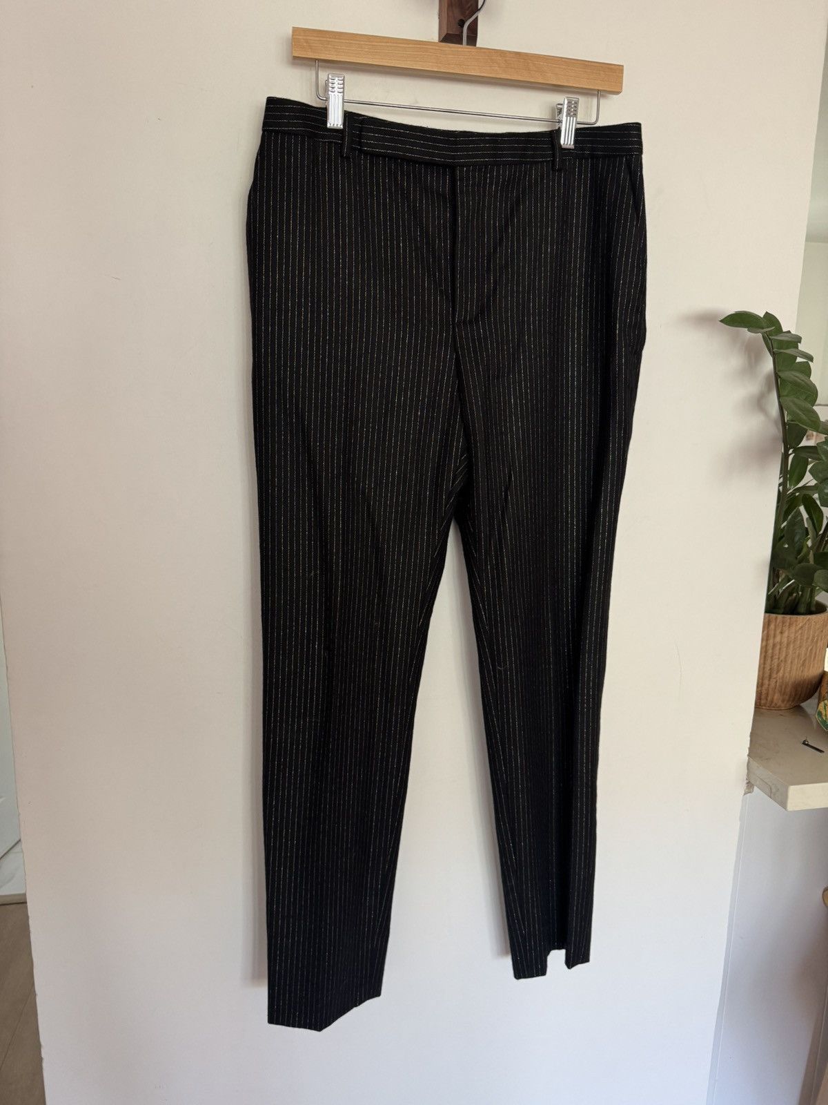 Saint Laurent Paris Gold Pinstripe Lurex Trousers Size US 32 / EU 48 - 1 Thumbnail