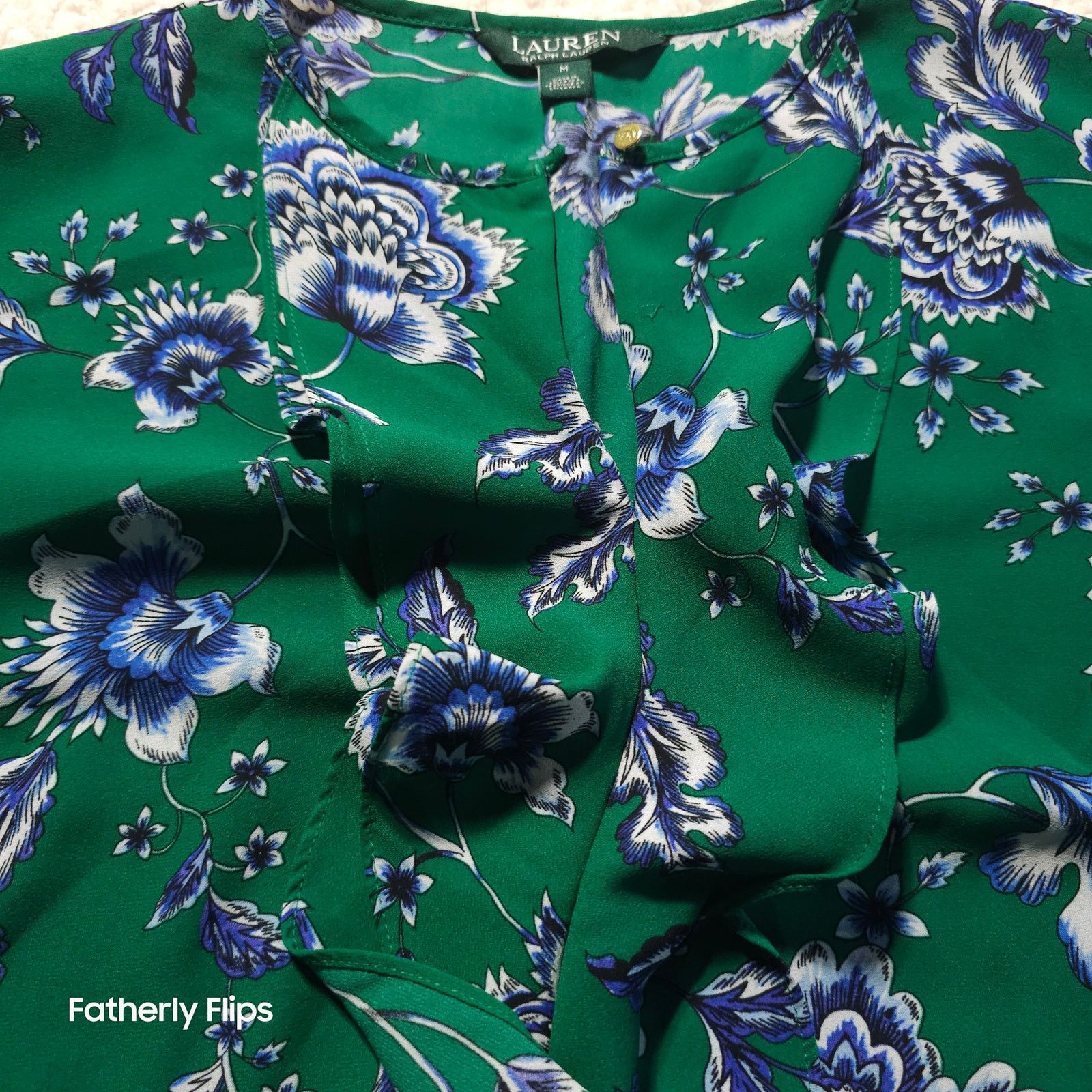 Ralph Lauren Lauren Ralph Lauren Green Blue Floral Ruffle Blouse M Size M / US 6-8 / IT 42-44 - 6 Thumbnail