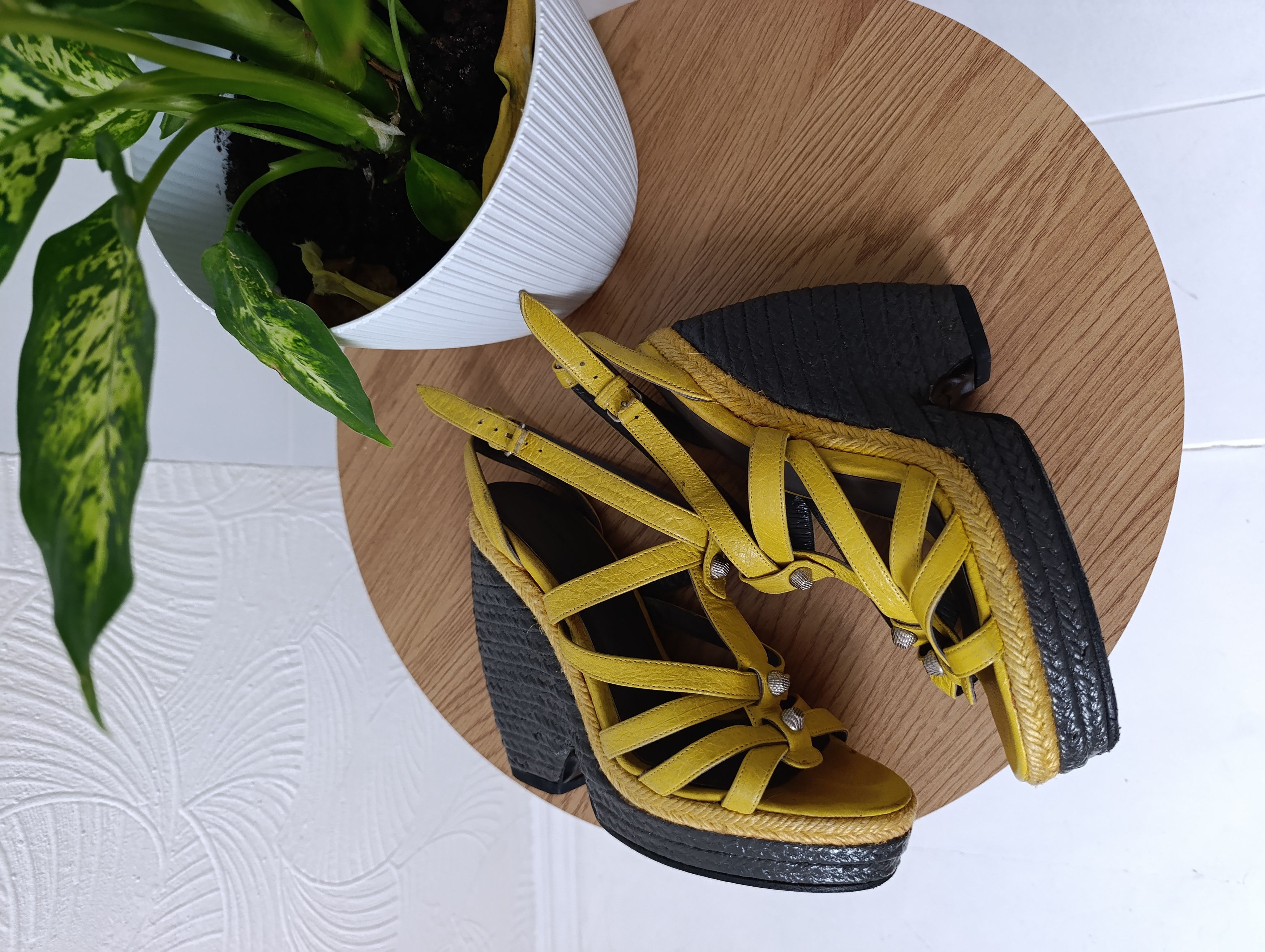 Balenciaga Balenciaga Yellow Leather Wedge Ankle Strap Sandals Size US 7 / IT 37 - 7 Thumbnail