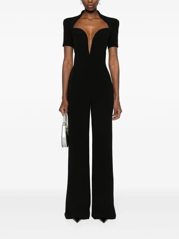 Balmain o1s1wg110825 Plunge Style Crepe Jumpsuit in Black Size 27" / US 4 / IT 40 - 2 Thumbnail