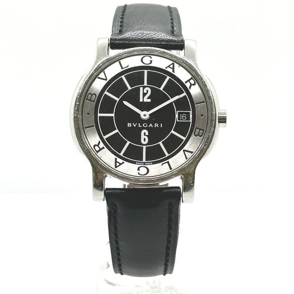 Bvlgari St35S Solo Tempo Quartz Date Wristwatch Ss Men Silver