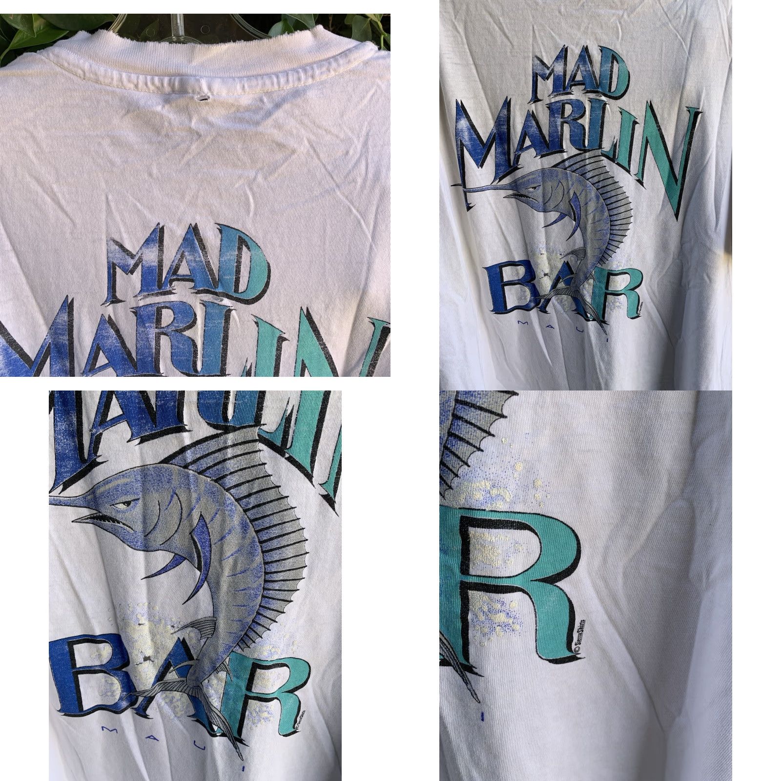 Thrasher VINTAGE Maui T Shirt Men XL White Bar Maui Mad Marlin Distressed Holes Thrashed Vintage Shirt Men XL White Hawaiian Fish 90s Size US XL / EU 56 / 4 - 8 Thumbnail
