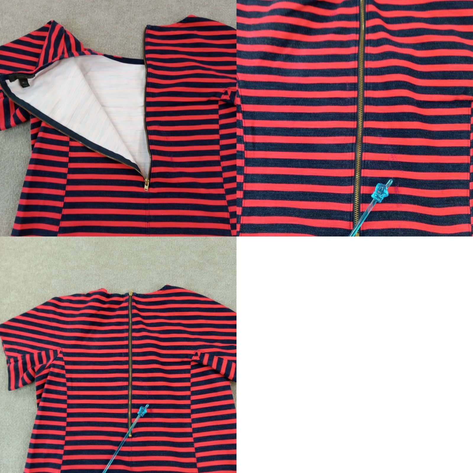 J.Crew J. Crew Dress Womens Medium Red Blue Striped Short Sleeve Fitted Stretch Size 32" / US 10 / IT 46 - 8 Thumbnail