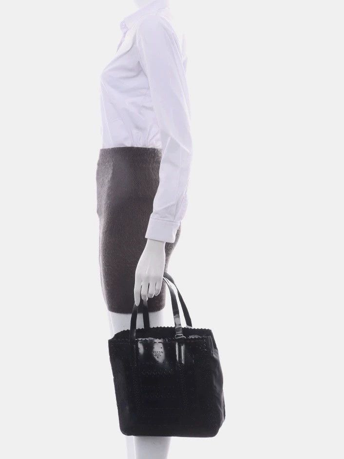 Prada PRADA Patent Leather Tote Black Carved Cutout Nylon Flaw Size ONE SIZE - 7 Thumbnail