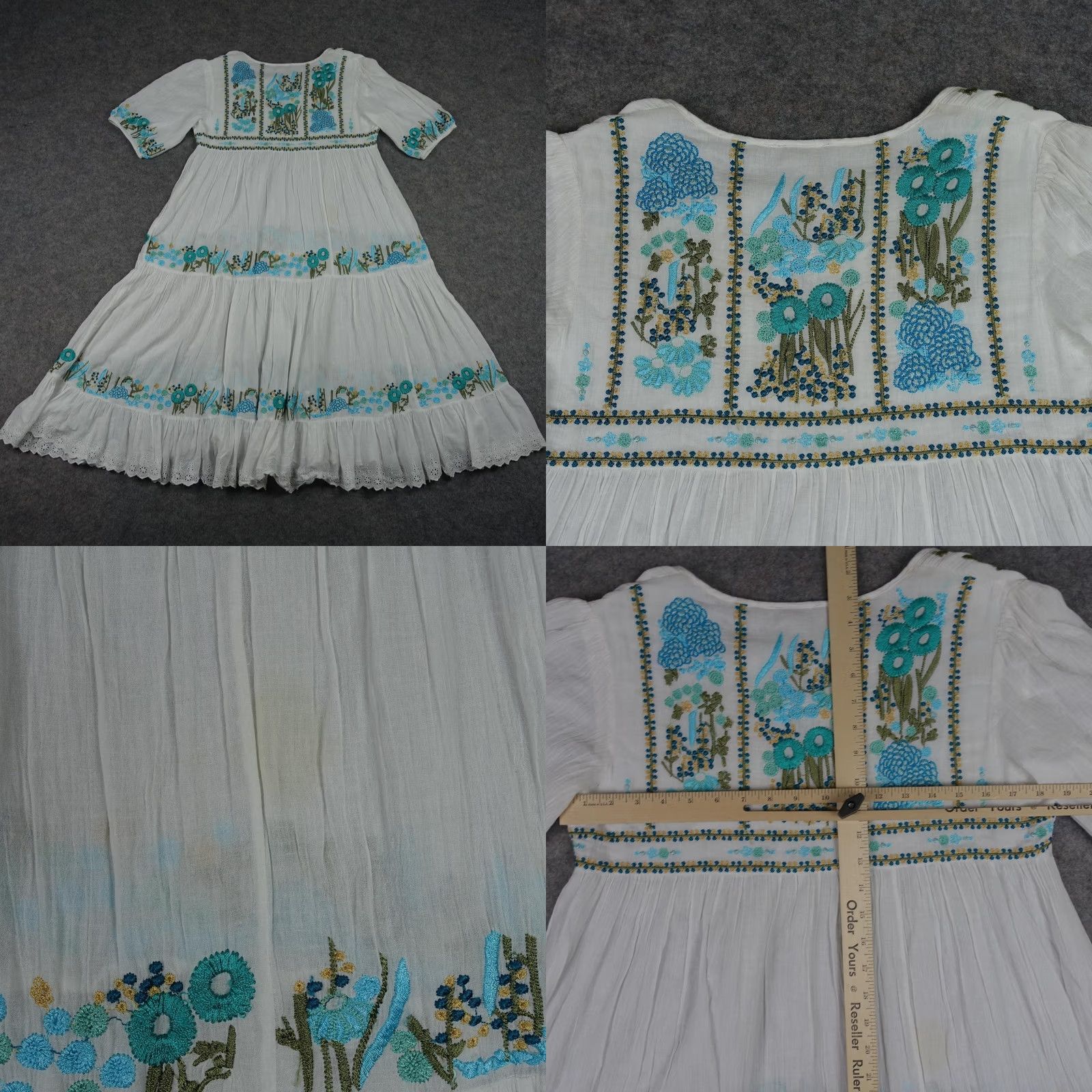 IOLANI Tolani Dress Womens Medium White Embroidered Floral Kaftan Puff Sleeve Midi VTG Size M / US 6-8 / IT 42-44 - 8 Thumbnail