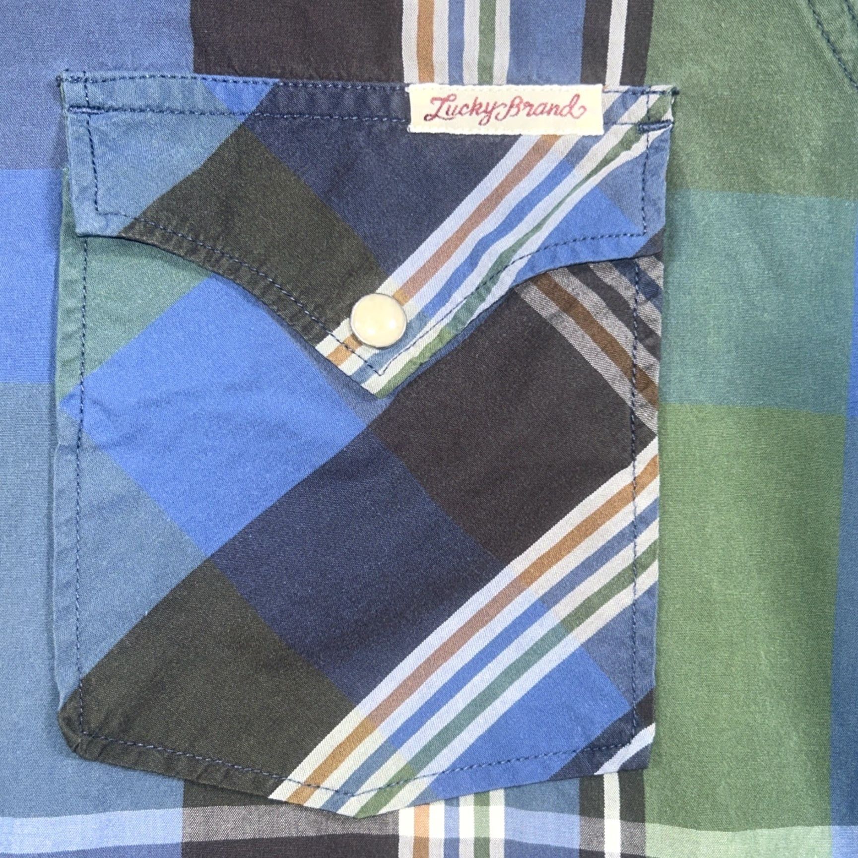 Lucky Brand Lucky Brand Shirt Mens L Blue Plaid Short Sleeve Button-Up Cowboy Western Casual Size US L / EU 52-54 / 3 - 2 Thumbnail
