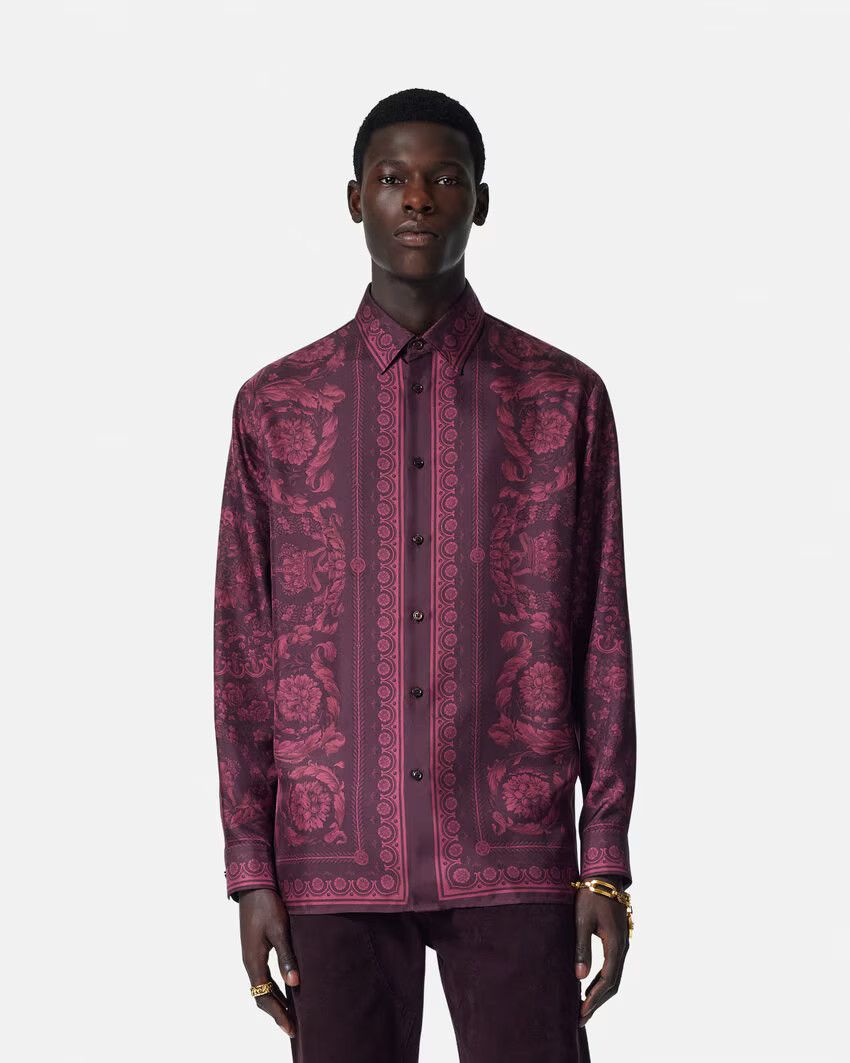 Versace o1s22i1n0125 Baroque Silk Shirt in Purple Size US M / EU 48-50 / 2 - 4 Thumbnail