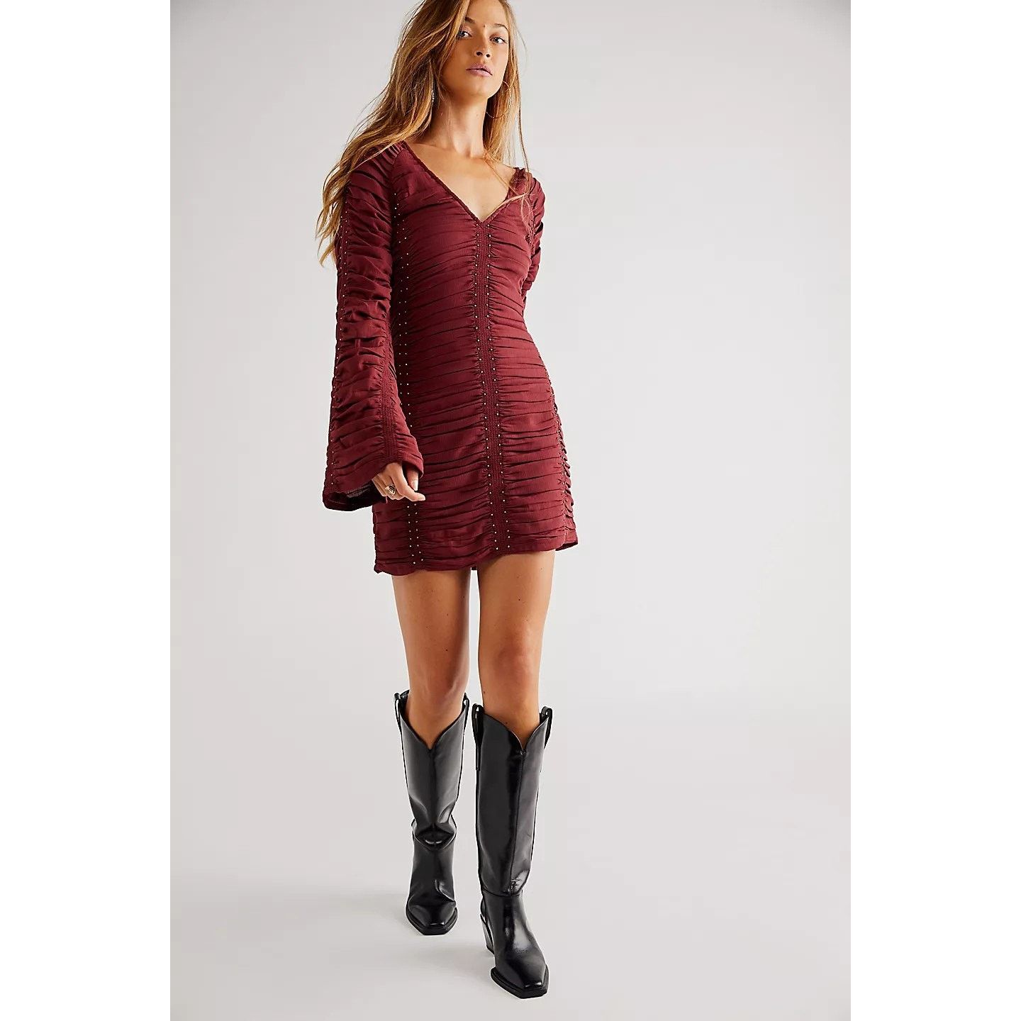 Free People New FREE PEOPLE Western Romance Mini Dress $448 X-SMALL Red Size XS / US 0-2 / IT 36-38 - 1 Thumbnail
