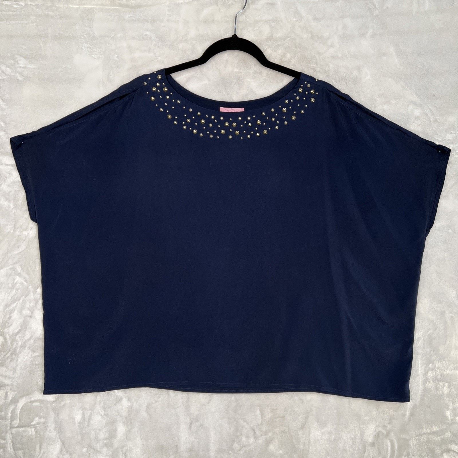 Lilly Pulitzer Lily Pulitzer Navy & Gold Studded Cold Shoulder Top - Size L / US 10 / IT 46 - 1 Thumbnail