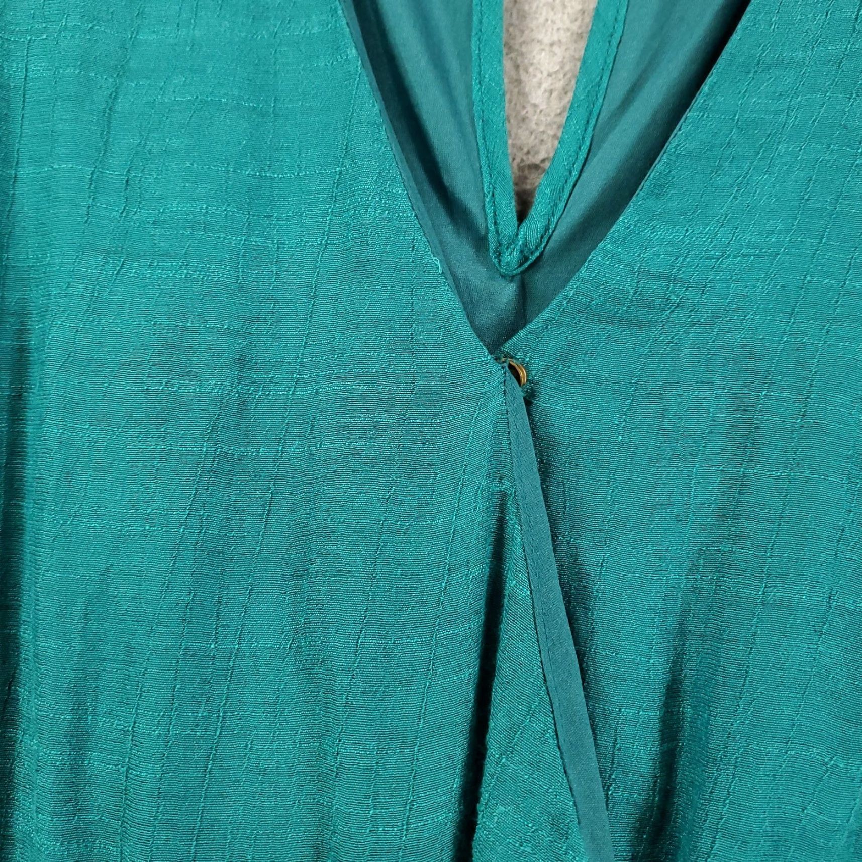 Vintage Womens Dress L Teal Blue Green Elastic Waist Lined Mini Swing CrissCros V-Neck Short Sleeve A-Line, Bohemian, Hippie, Peasant UMGEE Shirt? Size L / US 10 / IT 46 - 6 Thumbnail