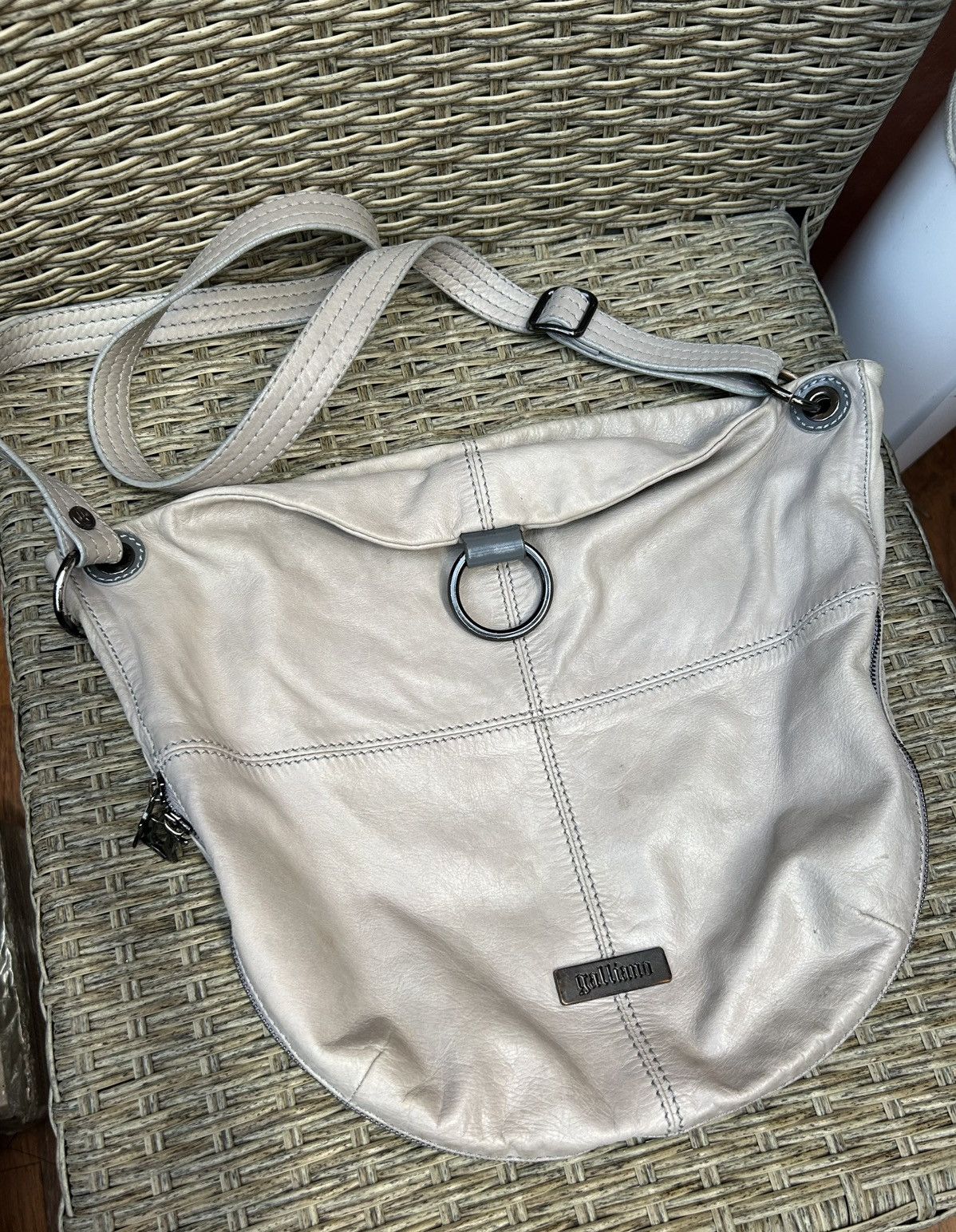 John Galliano × Vintage Vintage Galliano Leather Gray Crossbody Bag Gazette Lining Size ONE SIZE - 1 Thumbnail