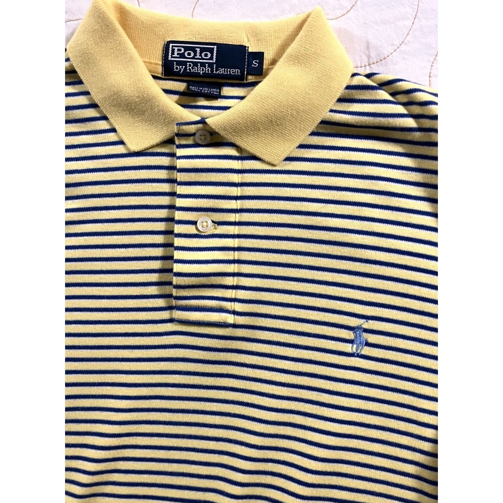 Polo Ralph Lauren Polo Ralph Lauren Polo Shirt Mens S Yellow Navy Stripe Short Sleeve Cotton Size US S / EU 44-46 / 1 - 2 Thumbnail