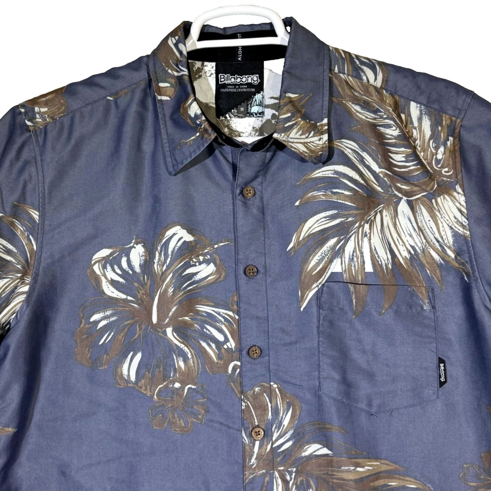 Billabong Billabong Men's Shirt Casual Button-Up Short Sleeve Gray Floral 100% Cotton Medium Size US M / EU 48-50 / 2 - 4 Thumbnail