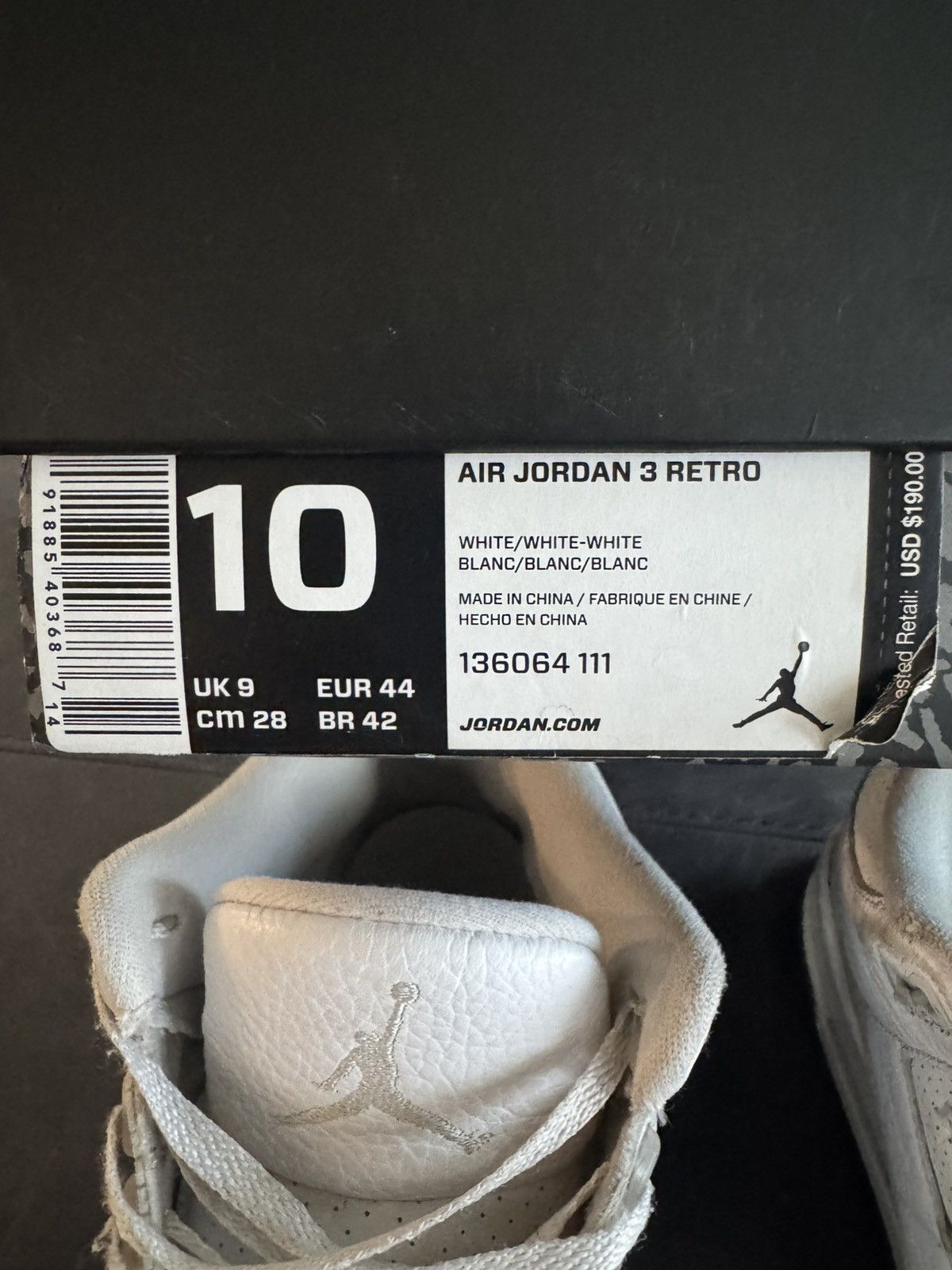 Jordan Brand Jordan 3 Retro Triple White Size US 10 / EU 43 - 9 Thumbnail