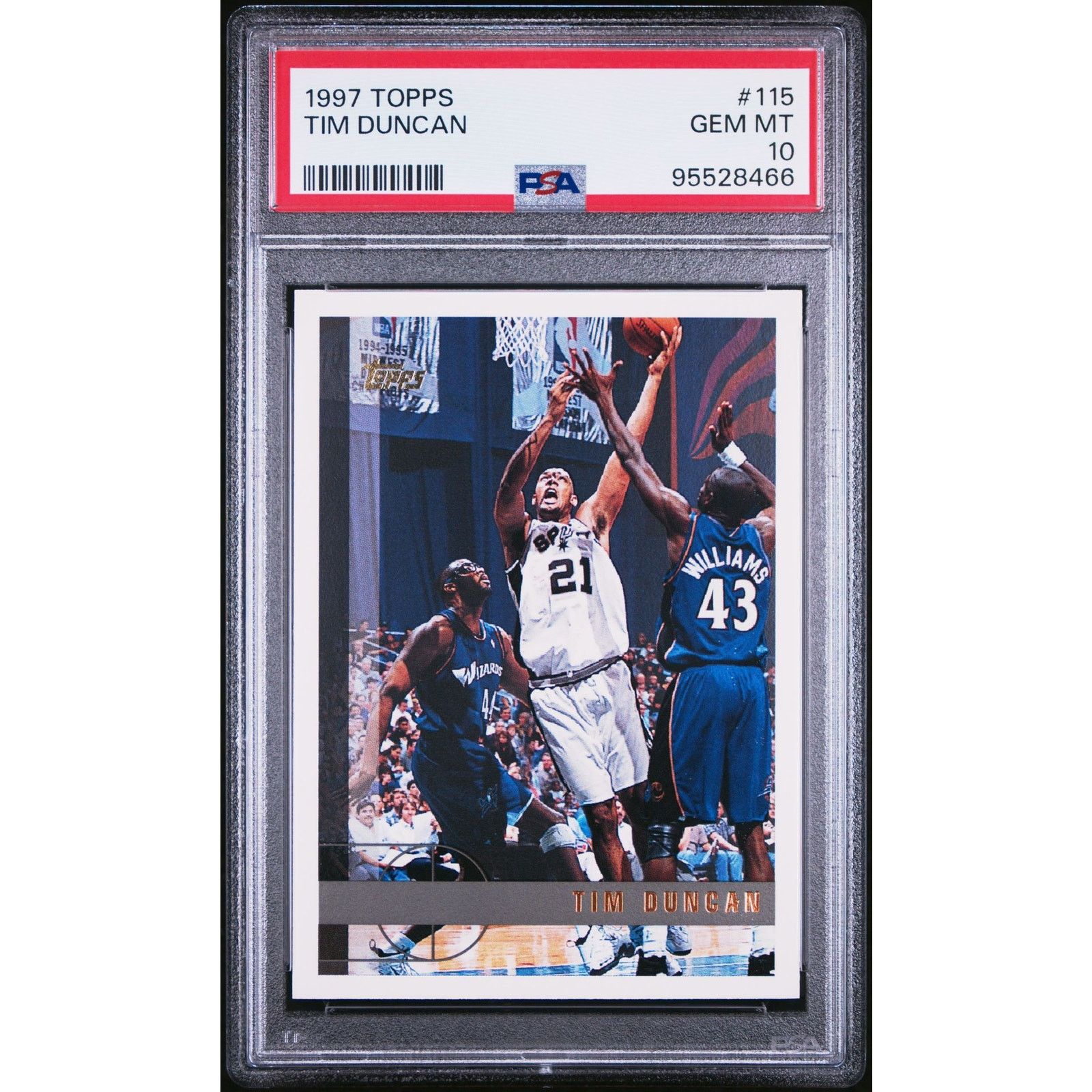 NBA 1997 Topps #115 Tim Duncan RC PSA 10 San Antonio Spurs Size ONE SIZE - 1 Thumbnail