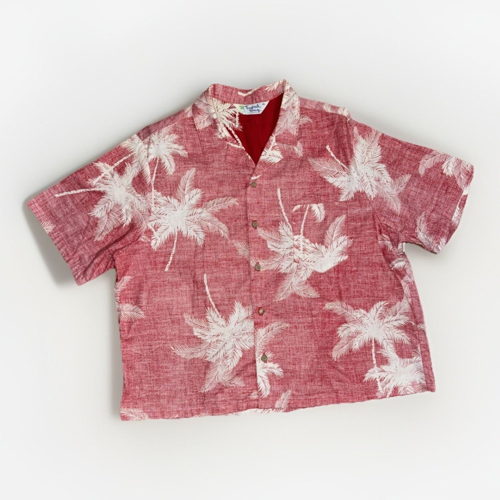 ALOHAS × Vintage Vintage 70s Aloha Shirt Red Palm Tree Print Single Stitch Size US L / EU 52-54 / 3 - 1 Thumbnail