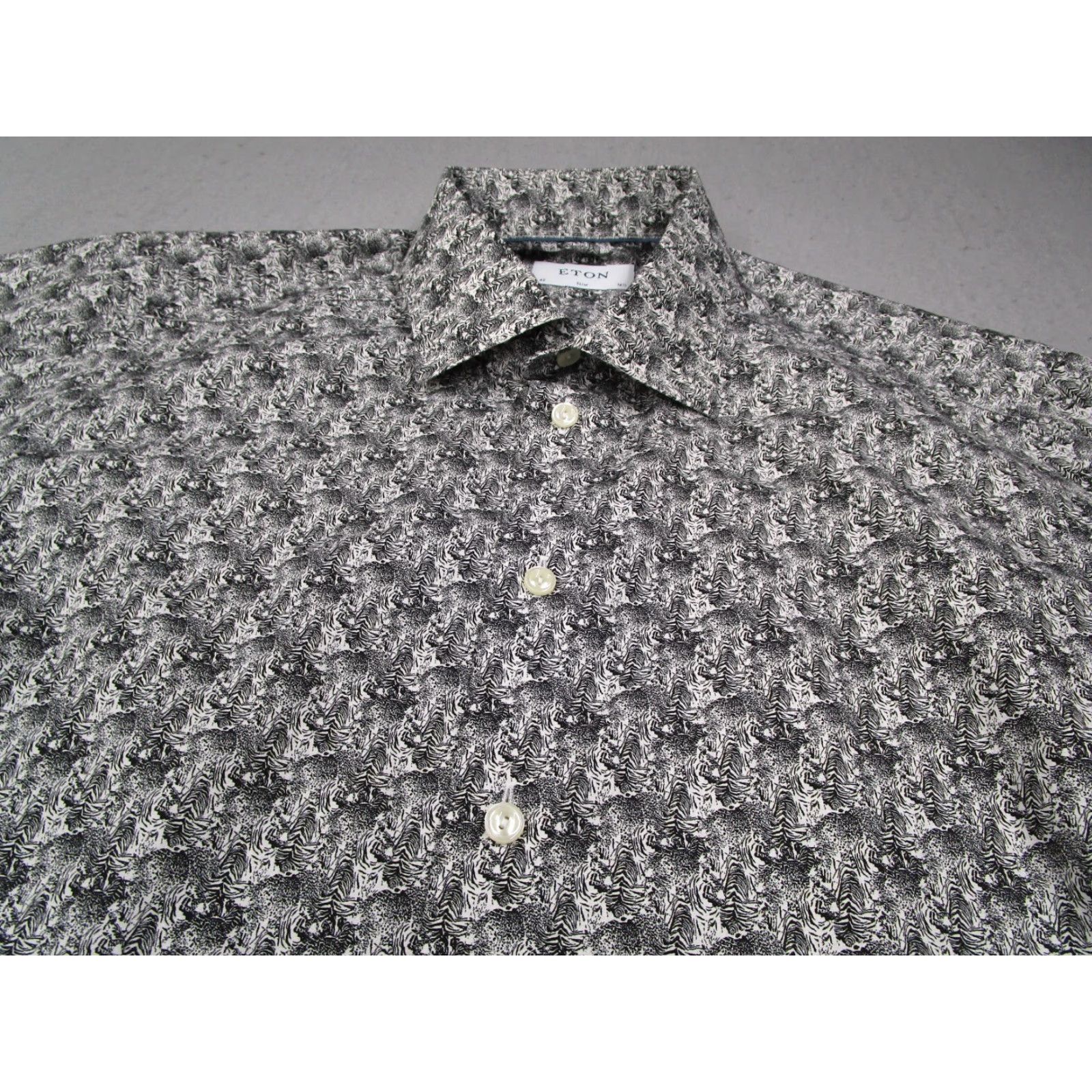Eton ETON Dress Shirt Mens 16.5 42 Black Slim Fit Button Up AOP Geometric Designer Geometric Pattern Slimming 100% Cotton Twill Size 42R - 2 Thumbnail