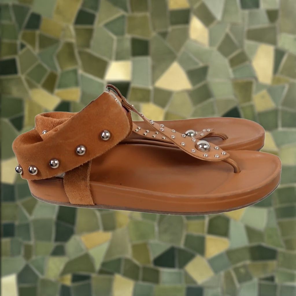 SCHUTZ Schutz Sandals Thong Sandals Suede Leather Silver Stud Buckle Closure EU 40 US 10 Womens Bohemian Spring Summer Tan Brown Size US 10 / IT 40 - 1 Thumbnail