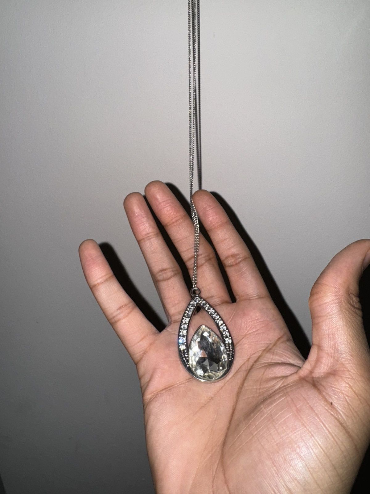Vintage Dazzling Tear Drop Silver Necklace for Her Size ONE SIZE - 3 Thumbnail
