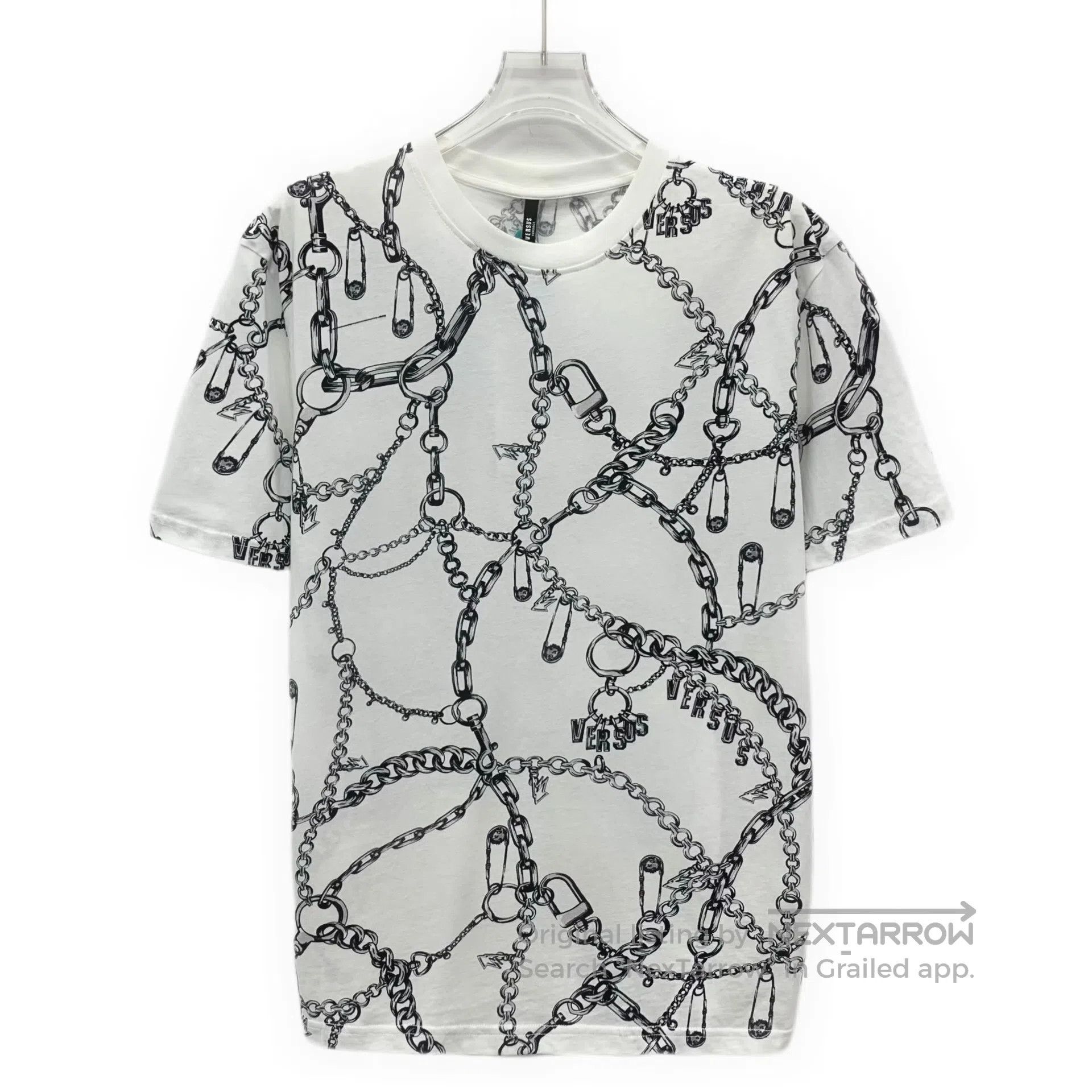 Versace Versace White Chain Printed Cotton Round Neck Short Sleeve Size US M / EU 48-50 / 2 - 1 Thumbnail