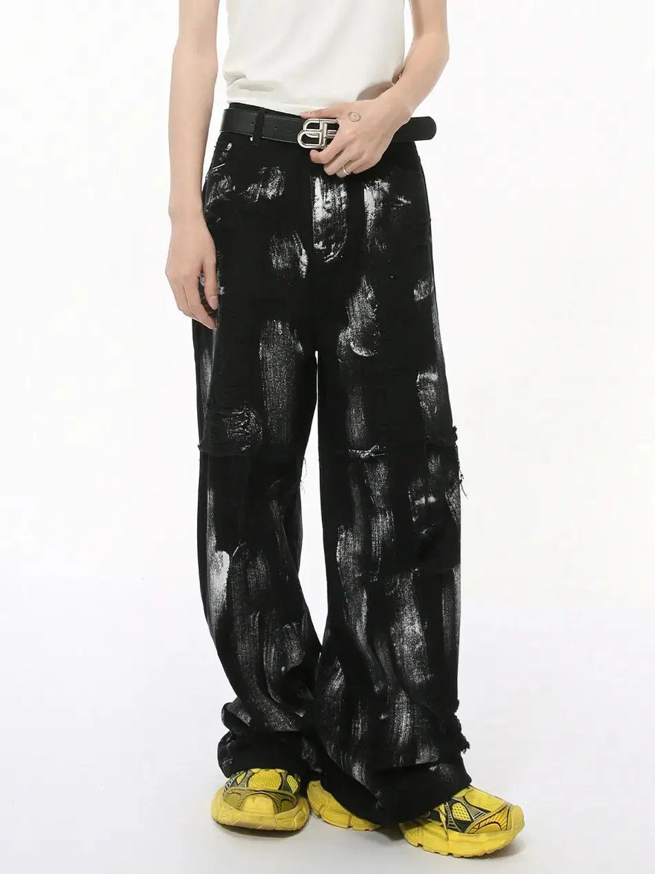 Japanese Brand Retro loose straight leg painted jeans Size US 32 / EU 48 - 1 Thumbnail